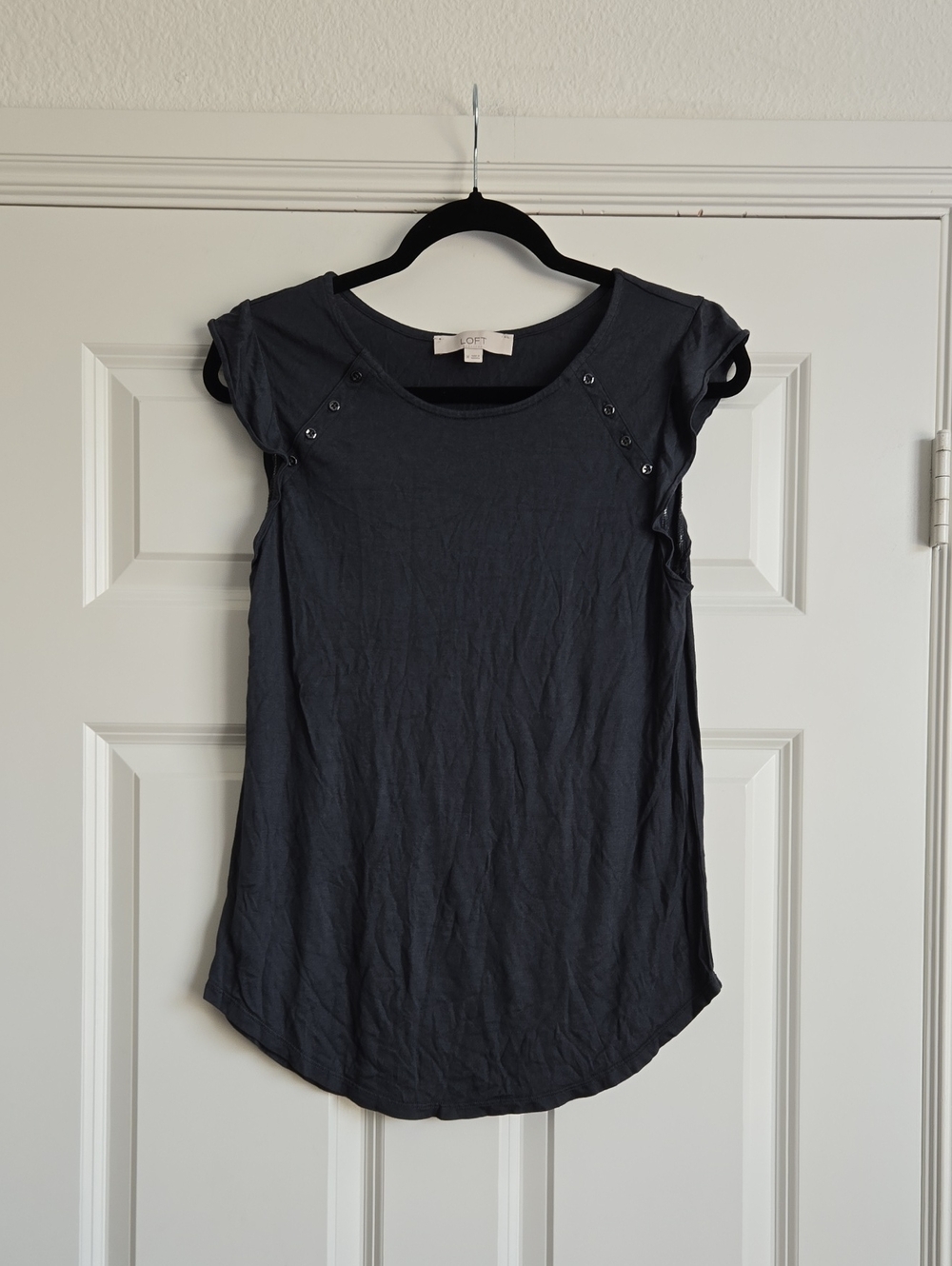 LOFT Navy Sleeveless Ruffled Shoulder Tank
